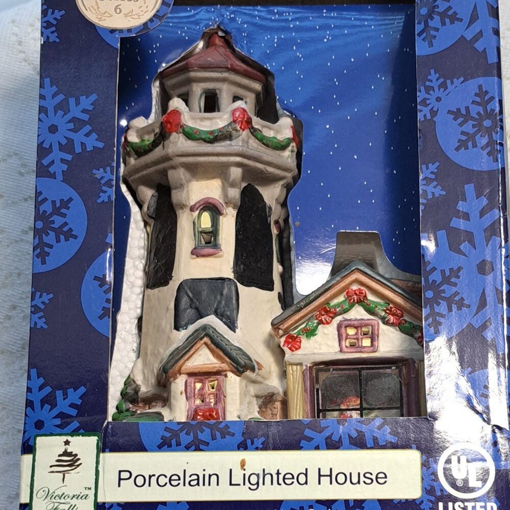 Victoria Falls Porcelain Lighted House Lighthouse, 9 inches tall, New in Box